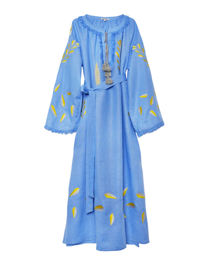 Powder Blue Embroidered Linen Maxi Dress | ZALXNDRA