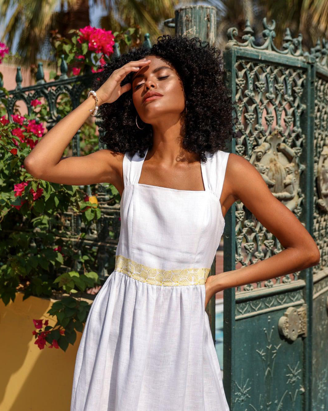 White Embroidered Linen Dress | ZALXNDRA