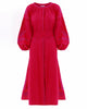 Scarlet Red Embroidered Linen Maxi Dress – Balloon Sleeves
