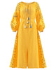 Saffron Yellow Embroidered Linen Maxi Dress – Balloon Sleeves