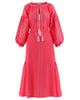 Coral Embroidered Linen Maxi Dress – Balloon Sleeves | ZALXNDRA