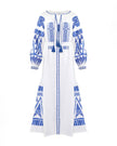 Robe longue blanche en lin brodé – Manches ballon | ZALXNDRA