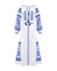 Robe longue blanche en lin brodé – Manches ballon | ZALXNDRA