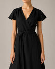 Black Linen Belted V-Neck Maxi Dress