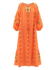 Robe longue en lin brodée orange citrouille – Manches ballon