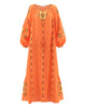 Pumpkin Orange Embroidered Linen Maxi Dress – Balloon Sleeves