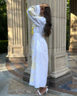 White Embroidered Linen Maxi Dress || ZALXNDRA