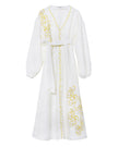 White Embroidered Linen Long Dress – Balloon Sleeves || ZALXNDRA