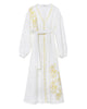 White Embroidered Linen Long Dress – Balloon Sleeves || ZALXNDRA