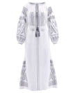 White Embroidered Linen Maxi Dress – Balloon Sleeves || ZALXNDRA