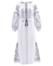 White Embroidered Linen Maxi Dress – Balloon Sleeves | ZALXNDRA