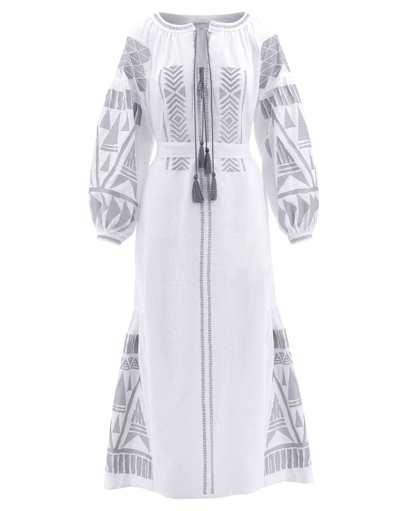 White Embroidered Linen Maxi Dress | ZALXNDRA