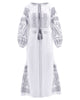 White Embroidered Linen Maxi Dress – Balloon Sleeves | ZALXNDRA