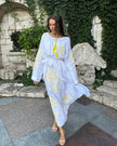 White Embroidered Linen Maxi Dress || ZALXNDRA