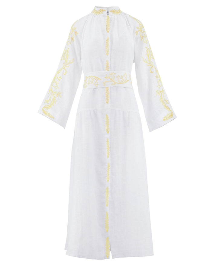 Weißes besticktes Maxikleid aus Leinen | ZALXNDRA