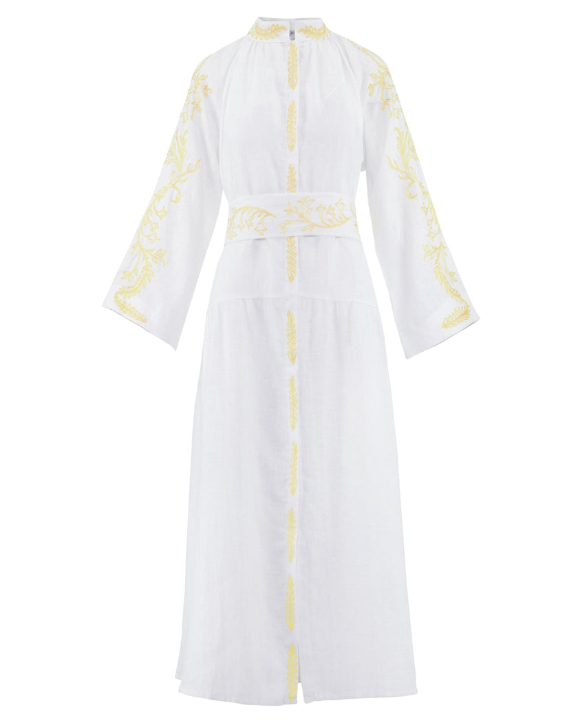 White Embroidered Linen Maxi Dress | ZALXNDRA