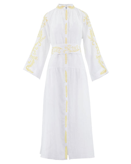 Weißes besticktes Maxikleid aus Leinen | ZALXNDRA