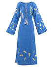 Royal Blue Embroidered Linen Maxi Dress | ZALXNDRA