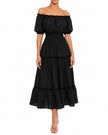Black Linen Off-Shoulder Midi Dress