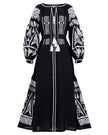 Black Embroidered Linen Maxi Dress – Balloon Sleeves | ZALXNDRA