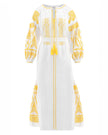 Robe longue blanche en lin brodé – Manches ballon | ZALXNDRA
