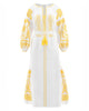 Robe longue blanche en lin brodé – Manches ballon | ZALXNDRA