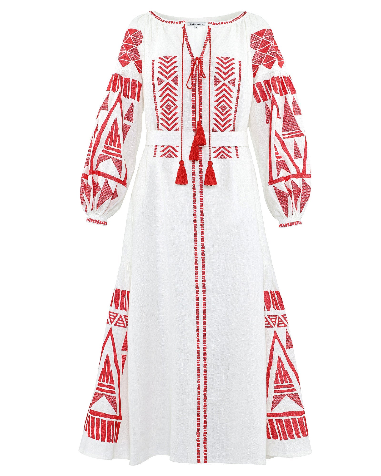 White Embroidered Linen Maxi Dress – Balloon Sleeves || ZALXNDRA