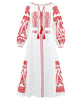 White Embroidered Linen Maxi Dress – Balloon Sleeves || ZALXNDRA