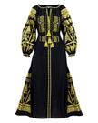 Black Embroidered Linen Maxi Dress – Balloon Sleeves || ZALXNDRA