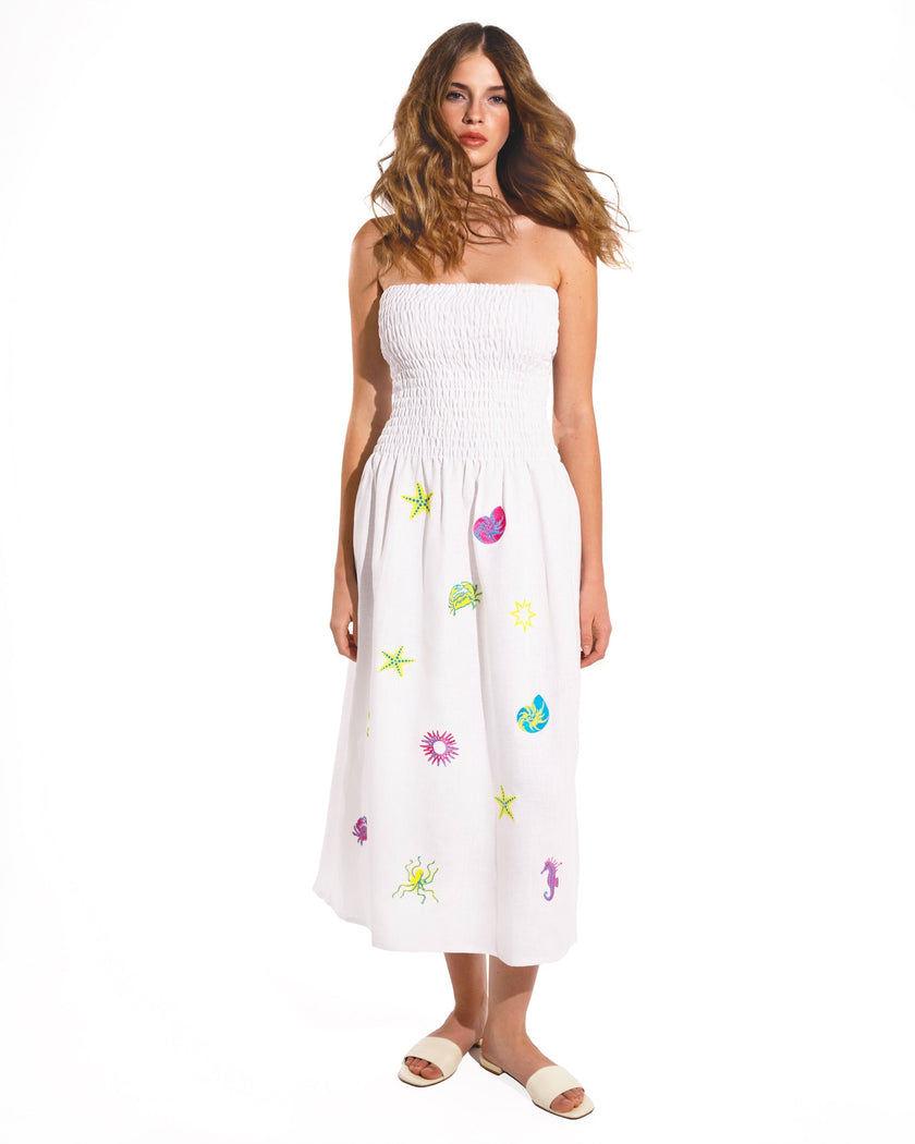 White Embroidered Linen Dress | ZALXNDRA