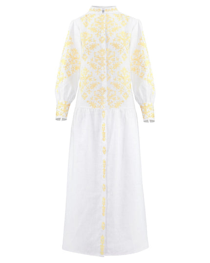 White Embroidered Linen Maxi Dress | ZALXNDRA