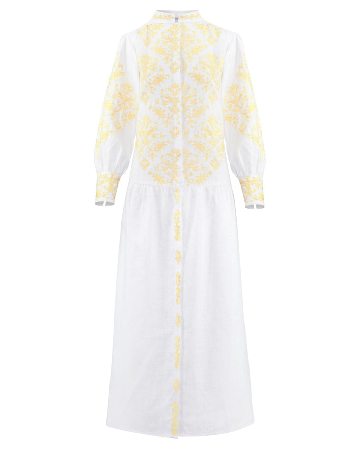 Robe longue en lin brodé blanc | ZALXNDRA