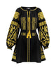 Mini-robe noire en lin brodé – Manches ballon | ZALXNDRA
