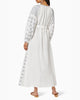 Robe longue blanche en lin brodé – Manches ballon | ZALXNDRA