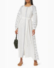 White Embroidered Linen Maxi Dress – Balloon Sleeves || ZALXNDRA