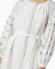 White Embroidered Linen Maxi Dress – Balloon Sleeves || ZALXNDRA