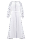 White Embroidered Linen Maxi Dress – Balloon Sleeves || ZALXNDRA