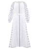 Robe longue blanche en lin brodé – Manches ballon | ZALXNDRA