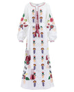 White Embroidered Linen Maxi Dress – Balloon Sleeves || ZALXNDRA