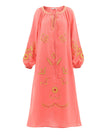 Coral Embroidered Linen Maxi Dress – Balloon Sleeves | ZALXNDRA