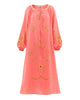 Coral Embroidered Linen Maxi Dress – Balloon Sleeves | ZALXNDRA