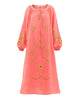 Coral Embroidered Linen Maxi Dress – Balloon Sleeves | ZALXNDRA