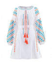 Mini-robe blanche brodée en lin – Manches ballon | ZALXNDRA