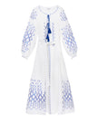 White Embroidered Linen Maxi Dress – Balloon Sleeves || ZALXNDRA