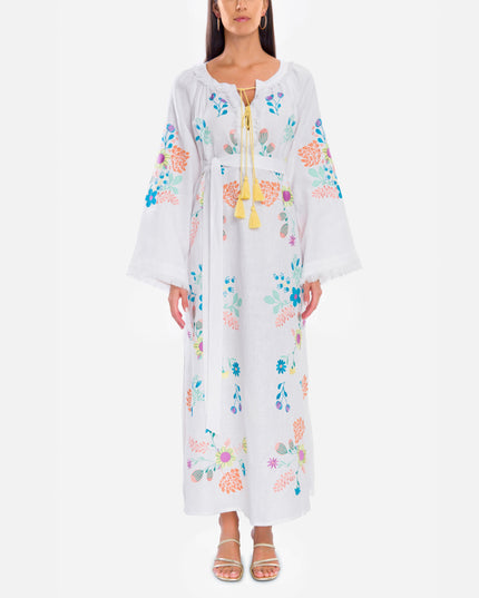 White Embroidered Linen Maxi Dress | ZALXNDRA