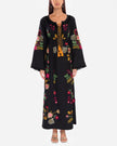 Black Embroidered Linen Maxi Dress || ZALXNDRA