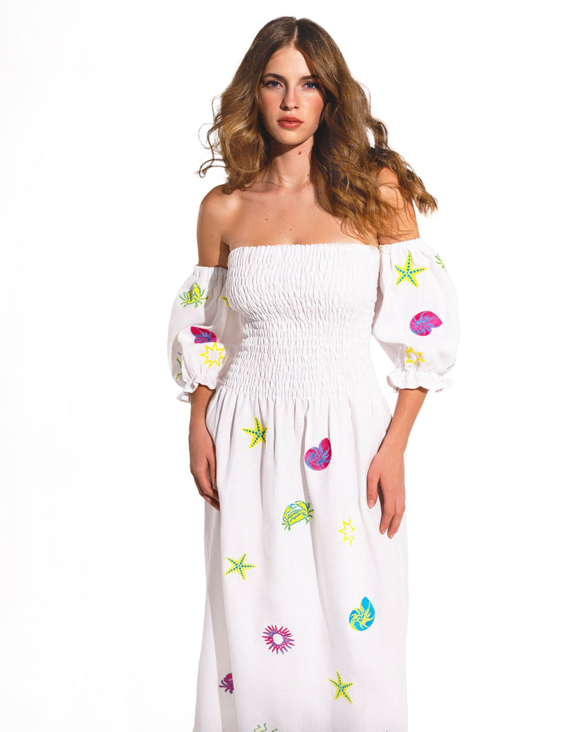 White Embroidered Linen Dress | ZALXNDRA