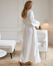 White Tonal Floral Embroidered Linen Kaftan Maxi Dress with Angel Sleeves