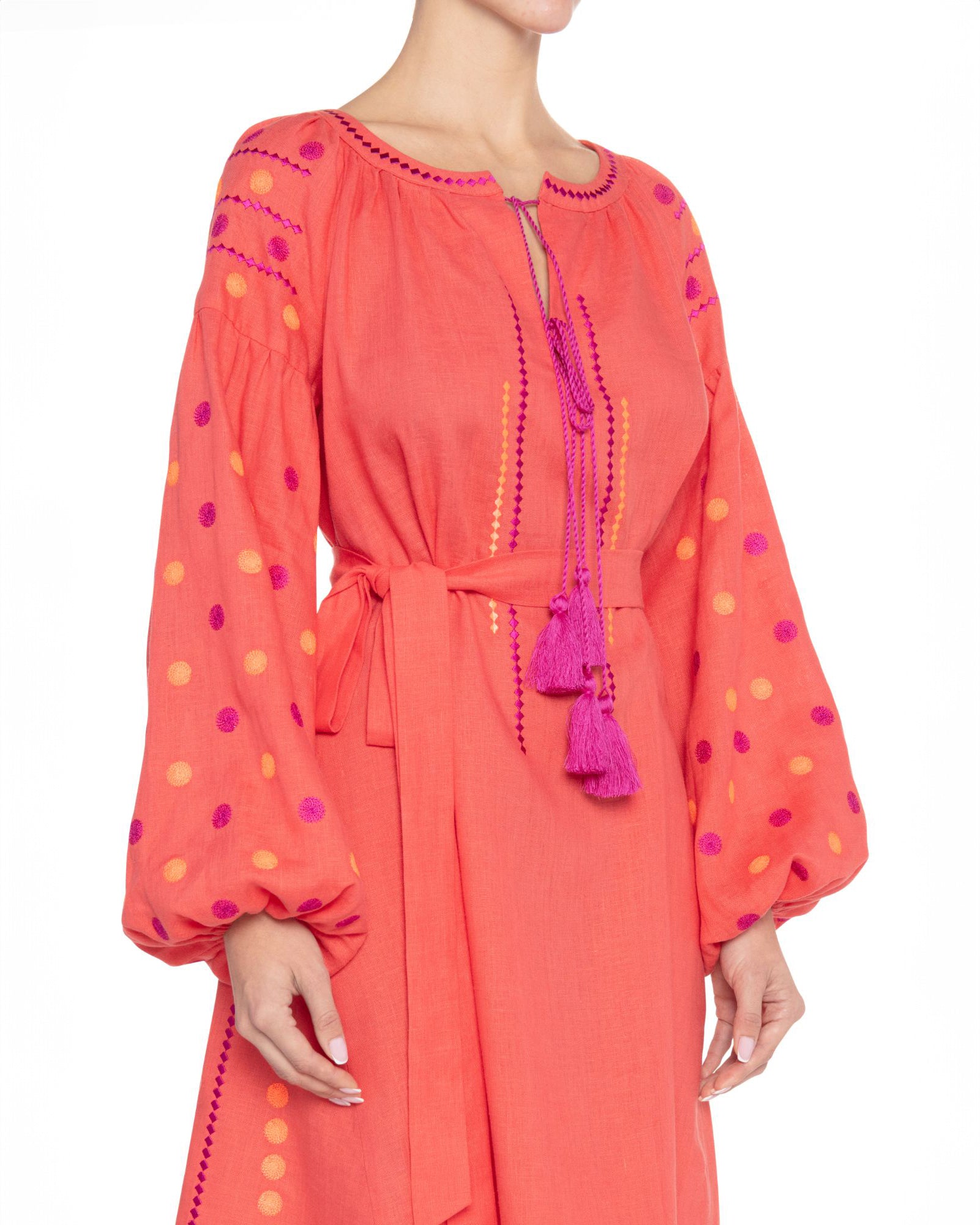 Coral Embroidered Linen Mini Dress | ZALXNDRA