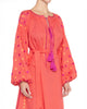 Coral Embroidered Linen Mini Dress – Balloon Sleeves | ZALXNDRA